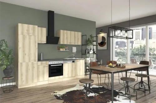 Küchenzeile mit Geräten und Spüle 270 cm Wildeiche OPTIFIT