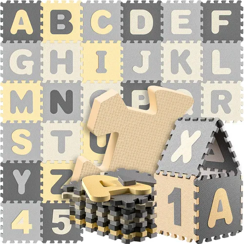 Spielwerk Puzzlematte 86-teilig - Puzzlematte für Kinder, fördert spielerisch Zahlen und Buchstaben. Weiche, strapazierfähige Matten aus EVA-Schaumstoff bieten Wärmeisolierung und Schallschutz.