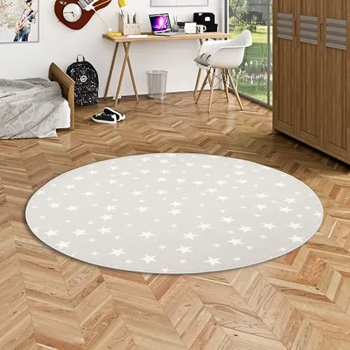 Snapstyle Kinder Spiel Teppich Sterne Grau Rund – 7 Größen verfügbar - Teppiche fürs Kinderzimmer, schadstoffgeprüft und ideal für Parkett und Laminat. Perfekt für ein sicheres und stylisches Spielen!