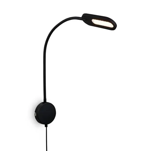 BRILONER – Leselampe, Wandleuchte Innen, LED Lampe, Wandlampe Innen, Schwenkbar, Dimmbar, Touchbedienung, Steckdosenlampe, Schwarz
