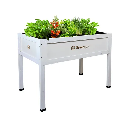 QLS Hochbeet aus Holz 110x55 cm–Balkon Kräuterbeet wetterfest mit Vlies weiß