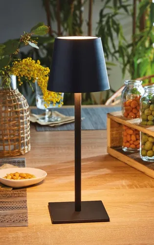 Outdoor USB LED Tischlampe Metall schwarz kabellos dimmbar - Moderne Tischlampe für drinnen und draußen, kabellos und wiederaufladbar. Mit dimmbarem Licht sorgt sie für die perfekte Atmosphäre beim Camping oder im Garten.