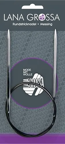 Lana Grossa Rundstricknadel Messing | leicht & robust | glatte verchromte Oberfläche | flexible Seilverbindung | fein gearbeitete Spitze | für angenehmes Stricken, 40/6,0