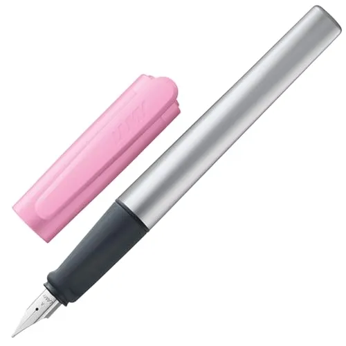 Lamy nexx rose Füller - Füllhalter mit rutschfestem Griff & polierter Linkshänder-Stahlfeder (LH) in Strichbreite M - dreieckiges Gehäuse aus Aluminium - inkl. Tintenpatrone T 10 blau