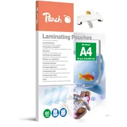Peach Laminierfolie A4 | 80 mic | 25 St. | glänzend | Premiumqualität für beste Laminierergebnisse | geeignet für alle Laminiergeräte | PPR080-02