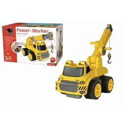 BIG Power Worker Maxi-Kran, gelb - Robuster Kran mit Seilwinde und Kippschutz, ideal für kleine Baustellen ab 3 Jahren