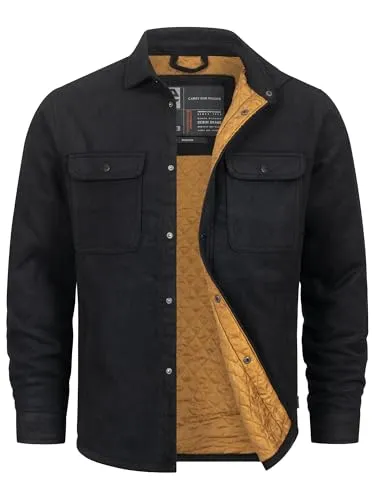 Indicode Herren Henderson Langarmhemd Übergangsjacke gefüttert | Herrenhemd Freizeithemd Black, XXL