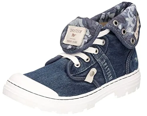 Mustang Damen Denim Stiefelette Jeansblau, Schuhgröße:EUR 36 - Wanderschuhe mit sommerlichem Canvas-Stiefel, Wechselfußbett und individuell anpassbarem Schaft in zwei Längen.