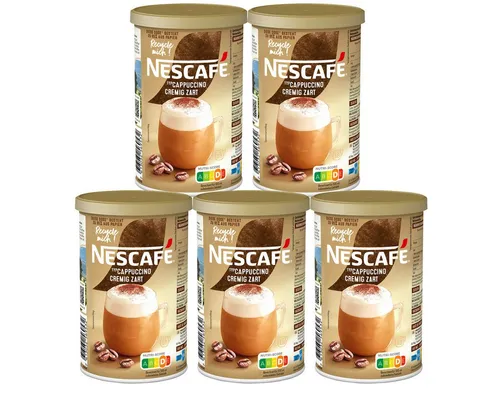 NESCAFE Cappuccino 250g 5er Pack – Cremiger Kaffeegenuss - Genießen Sie mit dem NESCAFE Cappuccino 250g 5er Pack feinen, cremigen Kaffeegenuss. Einfach zubereitet, ideal für Zuhause oder im Büro. Der Vorrat reicht für ca. 125 Tassen perfekten Cappuccino.