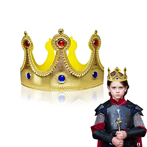 VIKSAUN König Krone Gold, Königskrone Königinnen Krone mit Strass Royal Crown Tiara Kostüm Zubehör, DIY Party Goldfolie Krone Hut für Junge Mädchen Prinzessin Geburtstagsfeier (1 Stück)