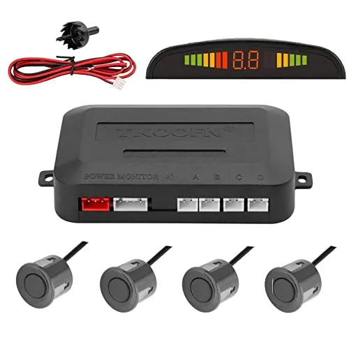 Tkoofn KFZ Summer Einparkhilfe Rückfahrhilfe 4 hinten Sensoren Hinter mit LED Farb Display Auto Parken Sensor System Pieper Radar Kit Hinter - Grau