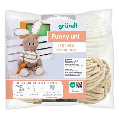Gründl Funny Uni SB-Pack Hase Hoppel, Chenillegarn, Häkelset Häkeln Bastelset