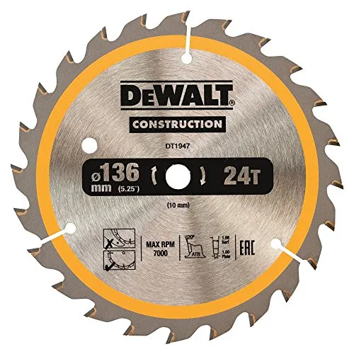 DeWalt DT1947 Kreissaegeblatt 136/10mm 24WZ - Sägeblatt für Akku-Kreissägen, präzise Schnitte und hohe Langlebigkeit für professionelle Anwendungen.