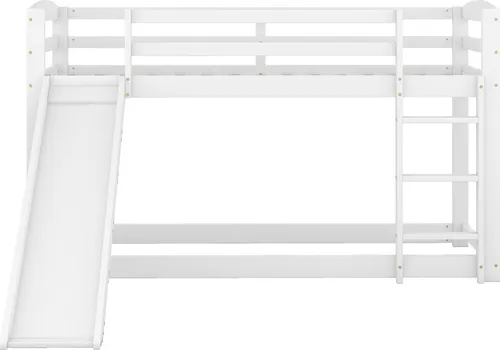Etagenbett(90x200cm,Weiss)Kinderbett mit Rutsche, Massivholzrahmen,einfache Montage