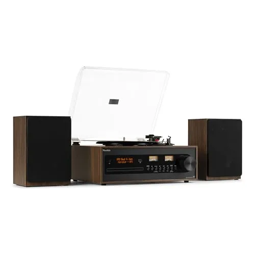 Audizio Boston - All-in-One Plattenspieler mit Lautsprecher - Plattenspieler im Retro-Design mit Bluetooth, CD-Player und DAB+ Radio – ideal für Vinyl-Liebhaber, die modernes Streaming und kraftvollen Sound schätzen.