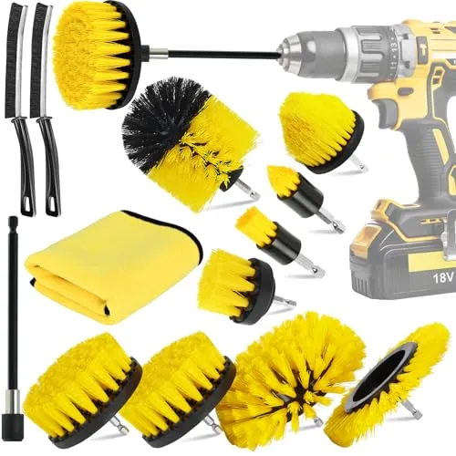 MWZEAUL 13PCS Bürstenaufsatz Bohrmaschine Set,Reinigungsbürste Bohrmaschine Borste 1''/2''/3.5''/4''/5.5''/6'',Akkuschrauber Bürste Kit mit 2 Fugenbürste,für Felgen,Böden,WC,Badezimmer,Marmor,Auto