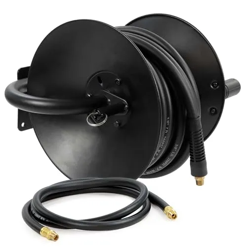 Wiltec Druckluft Schlauchtrommel 15 m, manuelle Druckluftschlauchtrommel Stahl, 20 bar Drucklufttrommel, Schlauchaufroller einfache Montage