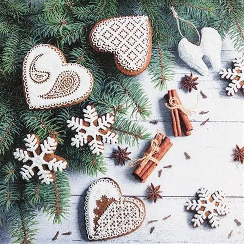 Servietten Sweet Hearts Herzen Zimt Plätzchen Weihnachten Tischdeko 33x33cm 20