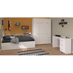 Parisot Meuble Kinderzimmer, Weiß, Holz, 5 Fächer, 8 Schubladen, Rechteckig, 203x203x113 cm, Kinder- & Jugendzimmer, Jugendmöbel, Komplette Kinder- & Jugendzimmer