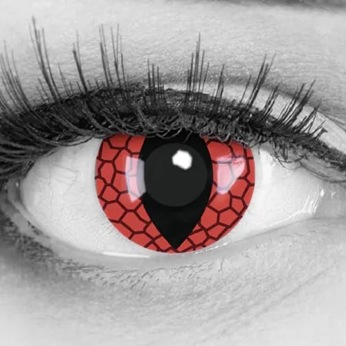 MeralenS Rote Crazy Fun Kontaktlinsen 'Red Dragon' ohne Stärke mit gratis Linsenbehälter - Topqualität zu Fasching, Karneval und Halloween