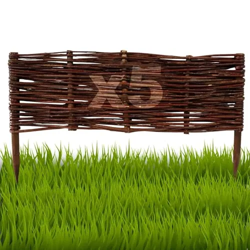 Floranica 5 Stück Beetbegrenzung aus Weide 20 cm x 60 cm Rasenkante aus Weidengeflecht Beeteinfassung Rasenkante Beetzaun Weidenzaun Palisade Abtrennung von Blumenbeetwegen Gartenbeeten