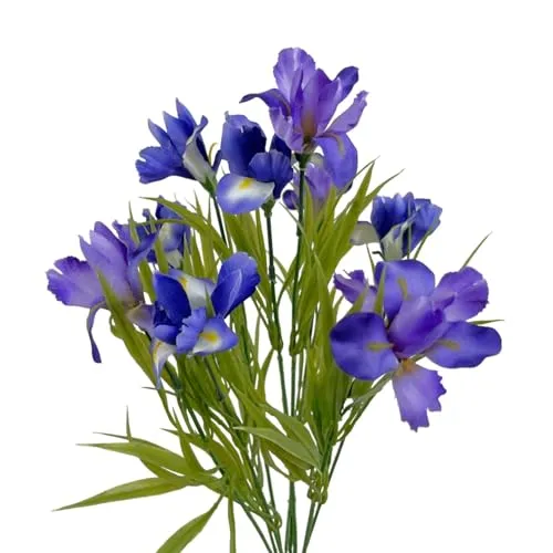 Floratexx Künstlicher Irisbusch mit 9 Zweigen,ca. 45cm BLAU. Kunstblume Schwertlilie Frühlingsdeko Blumendeko, 22973 09