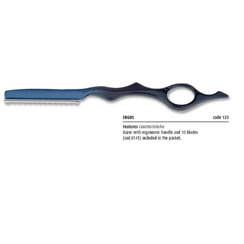 Ergonomischer Rasierer aus Edelstahl + 10 Ersatzklingen für professionelles Haar Kiepe Ergos