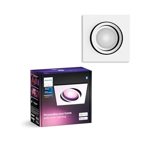 Philips Hue Centura Recessed Spotlight Square - White - Energiesparlampe mit GU10 Strahler, 16 Millionen Farben und Sprachsteuerung, ideal für individuelles Lichtambiente.