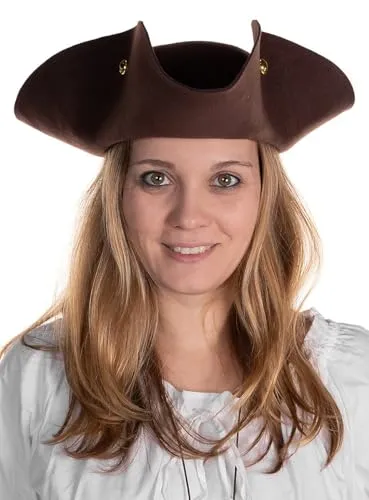 Maskworld Piratenhut Dreispitz aus Wollfilz - Henry - Farbe: braun