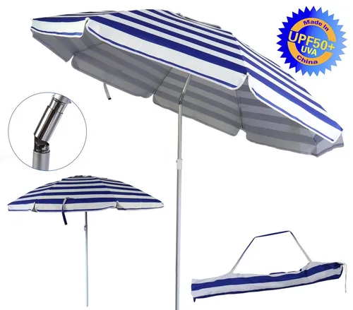 Kippbarer Sonnenschirm blau-weiß 180cm mit UV-Schutz 50+