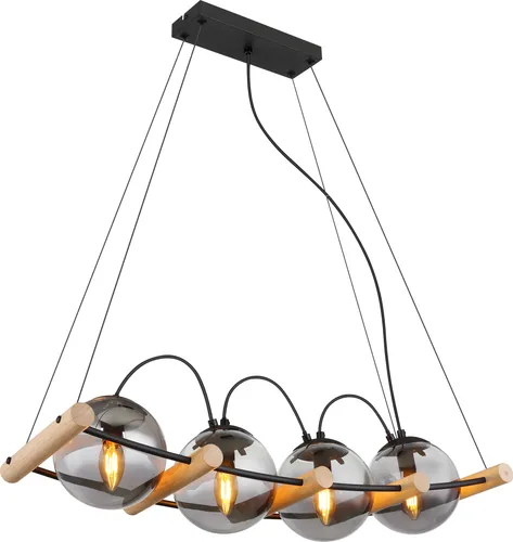 Globo Lighting Hängeleuchte LEONA - Metall schwarz matt, 4x E27 - Moderne Hängeleuchte mit verstellbarer Höhe, elegantem Metallrahmen und rauchfarbenem Glasschirm - perfekt für stilvolle Wohnräume.