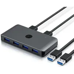 Primewire USB-Adapter 4x USB Typ A Buchse, 2x USB Typ A Stecker - USB-Adapter für 2 PCs, ermöglicht den gleichzeitigen Anschluss von vier USB-Geräten mit einer Übertragungsgeschwindigkeit von 5 Gbit/s, ideal für effiziente Arbeitsabläufe.