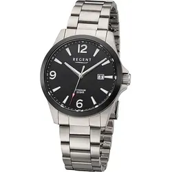 Regent F-1298 Herren Chronograph - Titan Armbanduhr - Herrenuhr aus Titan mit elegantem schwarzen Zifferblatt, Quarzwerk und Datumsanzeige. Ideal für den Alltag und sportliche Anlässe, wasserdicht bis 20 ATM.