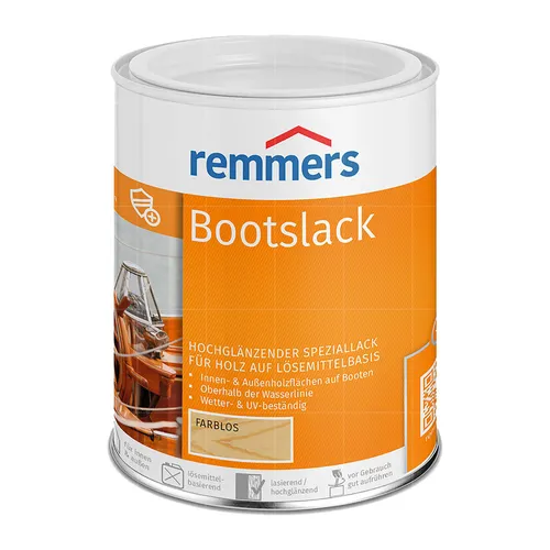 Remmers Bootslack farblos 2,5 Liter - Hochglänzender Speziallack für Holz, ideal für Boote und Gartenmöbel, vereint Grundierung, Zwischen- und Schlussbeschichtung in einem, extrem strapazierfähig und wetterfest.
