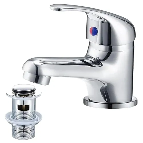 Wasserrhythm Waschbeckenarmaturen mit Zugstangen-Ablaufgarnitur, klein, Chrom