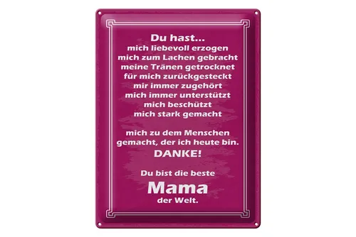 Femer GmbH Metallschild Spruch 30x40 cm Danke Mama du hast mich liebevoll erzogen, (1 St), gewölbte Oberfläche, abgerundete Ecken, umgeschlagene Kanten