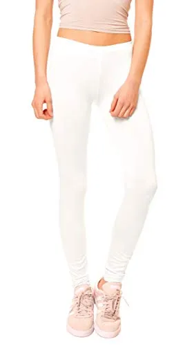Easy Young Fashion - Damen Basic Leggings in Matt oder Glanz-Optik - atmungsaktive weiche Lange Hose LG08 - Weiß