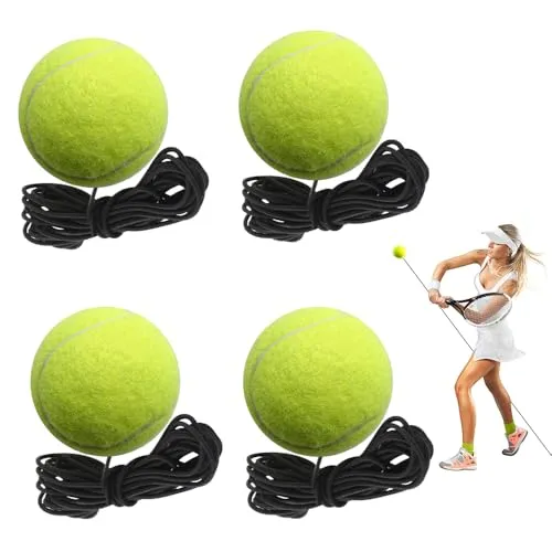 yotutun Tennisball mit Schnur, 4 Stück Tennistrainer Gummiband Tennistraining Elastisch Tennis Trainingsball Rebound Ball für Kinder Erwachsene Anfänger Solotraining