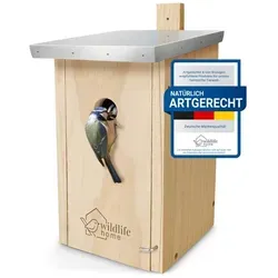 WILDLIFE HOME Nistkasten Meisen - Wetterfestes Vogelhaus mit Metalldach - Nistkästen für Blaumeisen & Co. aus unbenutztem Kiefernholz, mit 28mm Einflugloch, robust und langlebig. Einfach zu montieren und zu reinigen, ideal für jeden Garten!