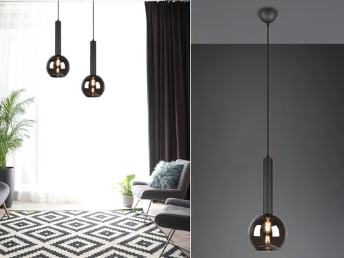 LED Pendelleuchte Industrial Schwarz mit Rauchglas - Deckenleuchte im Vintage-Design mit dimmbarem Filament LED Leuchtmittel, ideal für gemütliche Akzente über Esstisch oder Wohnzimmertisch.