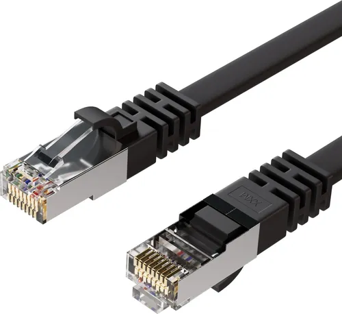 RJ45 Flachkabel m. CAT 7 Rohkabel slim sw 0,25m