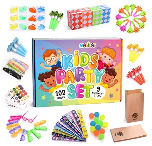 Magicat Mitgebsel Kindergeburtstag Party Set I 102 Teile I Mitgebsel Weihnachten I Give Aways Silvester Party Spiele Spielzeug I Party Gadgets für Kinder – Geschenkideen Jungen & Mädchen