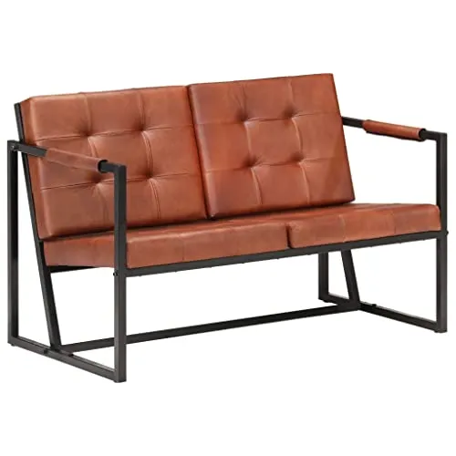 vidaXL 2-Sitzer-Sofa Braun aus echtem Ziegenleder - Sofa aus echtem Ziegenleder, ideal für eine warme Vintage-Atmosphäre. Stabil durch pulverbeschichtetes Stahlgestell, hervorragendes Sitzgefühl und stilvolles Design.