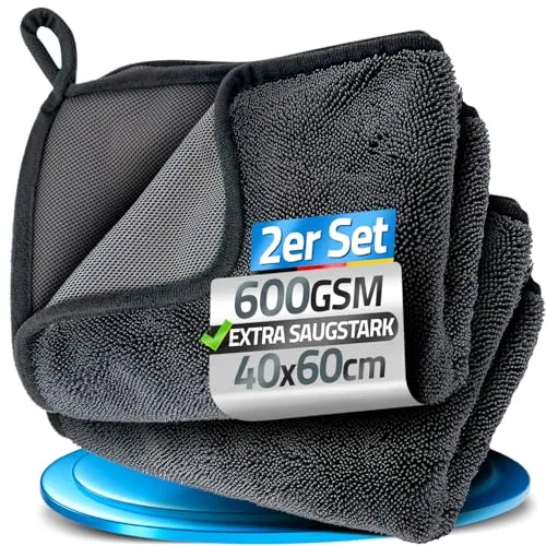 Loco Bird saugstarkes Trockentuch Dusche 600GSM - 2er Set 40x60 cm Fast Dry Microfaser Putztuch für Badezimmer, Microfasertuch in grau, Auto Trockentücher xxl, Mikrofasertücher groß, simply shiny Bath