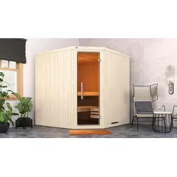 Weka Elementsauna Varberg 3 GT Trend - Massivholzsauna mit eleganter Graphit-Optik, einfacher Montage und optimaler Raumnutzung dank Eckeinstieg – ideal für Ihr persönliches Wellness-Erlebnis zu Hause.