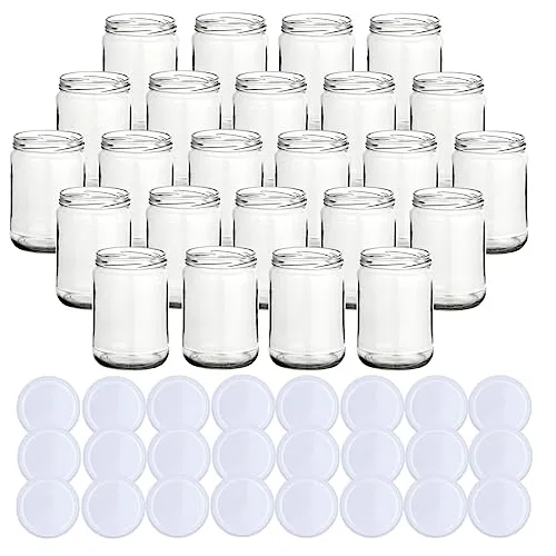 gouveo 24er Set Einmachgläser 580 ml Klassik mit Schraub-Deckel Weiss - Vorratsgläser mit Drehverschluss TO82 - Leere Marmeladengläser, Einkochgläser, Einweckgläser