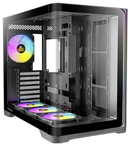 Antec GEH Mid C5 Curve ARGB - Stylisches PC-Gehäuse - PC-Gehäuse mit gebogener Front und gehärteter Glasscheibe, ideal für beeindruckende Lichtshow dank vorinstallierter 4 x ARGB-PWM-Lüfter und integriertem Lüftercontroller.