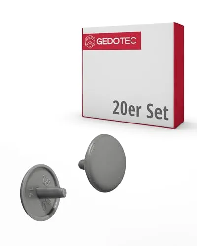 Gedotec Abdeckkappen für Schrauben rund | 20 Stück - Schraubenabdeckung staubgrau aus Kunststoff für Kopfloch-Bohrung PZ2 | H1115 | Abdeckung Ø 12 x 2,5 mm | Abdeckkappen für Bohrlöcher & Holz-Möbel