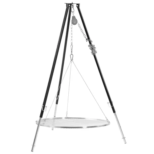 BBQ-Toro Dreibein Grill mit Ø 90 cm Grillrost | 110-175 cm | Schwarz | Dreibein für Schwenkgrill | Eisen Dreibein Gestell, Grillständer mit Rost | Hängegrill, Grillgestell, Dreibeingrill