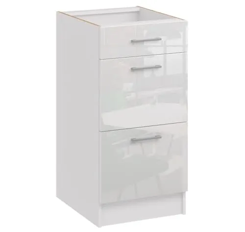 roe furniture Küchenunterschrank 40 cm Breite mit 3 Schubladen – Unterschrank – Küchenschrank 40×82×44 cm – Stauraumschrank aus Holzwerkstoff, melaminbeschichtet, Bodenaufstellung